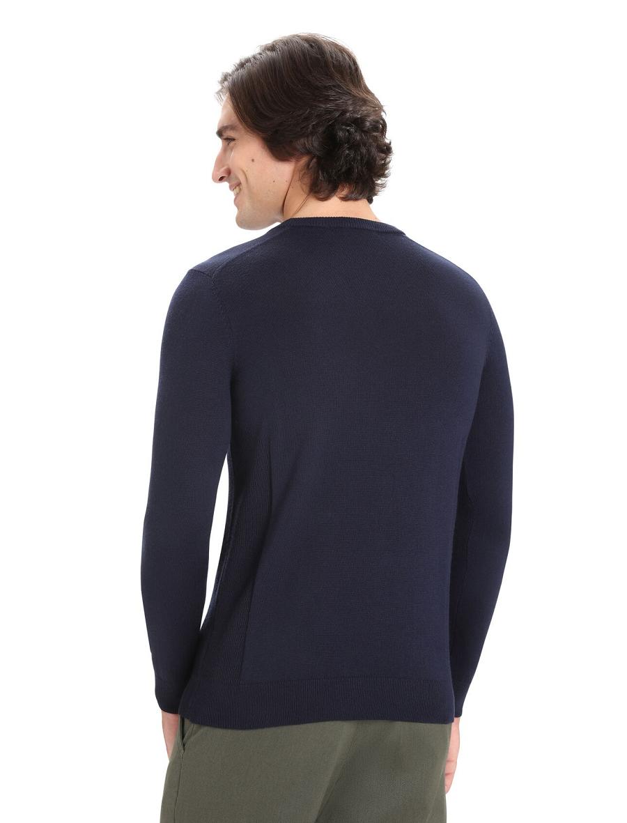 Midnight Navy Men's Icebreaker Merino Shearer Crewe Sweaters | USA 1214BEXC